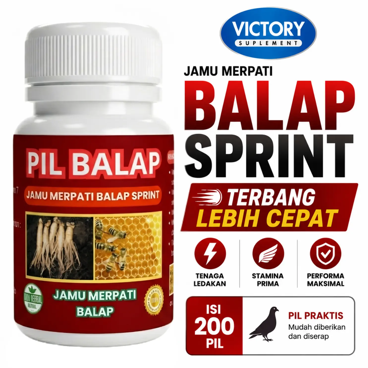Victory Jamu Merpati Pil Balap Premium Sprint 3X Lebih Cepat Tembak Isi 50 100 200 Butir