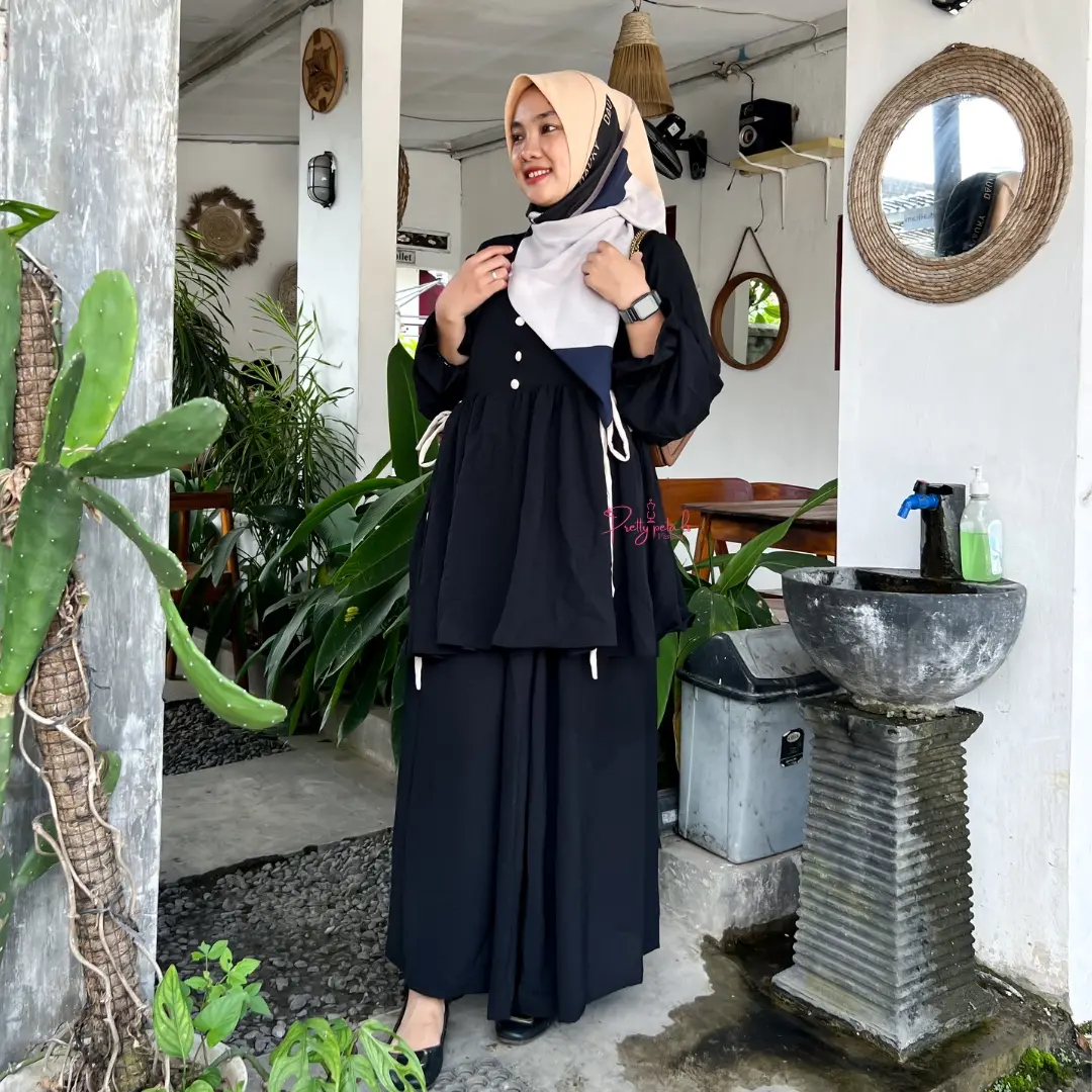 MAISARA One Set Setelan Baju Pakaian Terbaru Kekinian Bahan Crinkle airflow Premium Baju Setelan Wanita Dewasa Lebaran Muslim