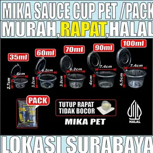 Mika saus cup puding tutup sambung u saos sambal 25ml 35ml 60ml 70ml 90ml 100ml pack 50pcs HALAL SDA