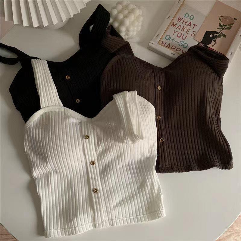 Cute Sleeveless Cropped Tank Top Women's Crop Top Summer 2024 Korean Corset Top Camisole Knit Sexy Slim Vest with Bra Pads Tops Female Y2k 2