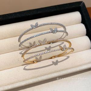 vòng tay cặp đôi Double Layer Butterfly Bracelet Zircon Open Bangle Exquisite Light Luxury Elegant Jewelry for Women