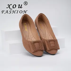 XOU Fashion Sepatu Flat Wanita Anyaman Karamel dengan Buckle Kotak, Lembut & Cocok untuk Kerja & Jalan-jalan A-11