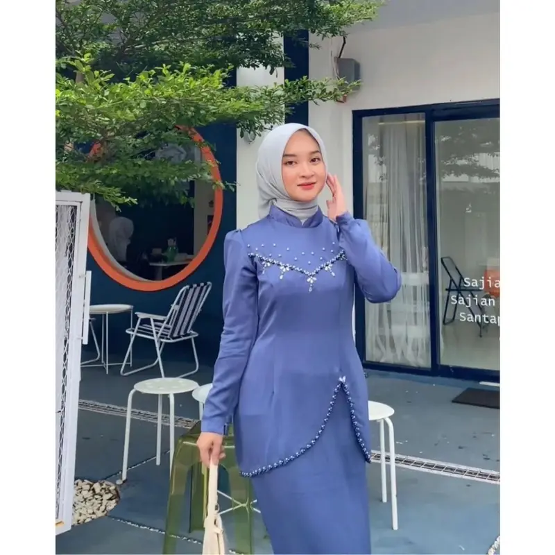 (ADA JUMBO) Ready Denim Bisa COD - NEW Oneset Felicya Kurung Melayu Malaysia Dress Pesta Setelan Wanita Baju Kondangan Kekinian 4