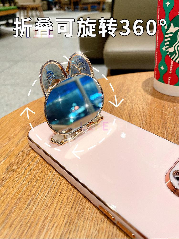 Product Introduction of Casing for Samsung Galaxy A22 4G A12 A42 5G M12 Case, Fashion Plating Soft Phone Case with 3D Cute Rabbit Makeup Mirror 306° Rotating Stand Cartoon Couple Cases 7