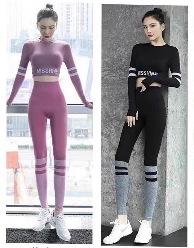 Bộ Đồ Mặc Tập Yoga, Flyblue, Dành Cho Nữ, Áo Dài Tay, Quần Cropped Gợi Cảm, Mỏng Vừa Vặn, Độ Đàn Hồi Cao, Quần Chạy Bộ Thể Dục, Phong Cách Thể Thao 7