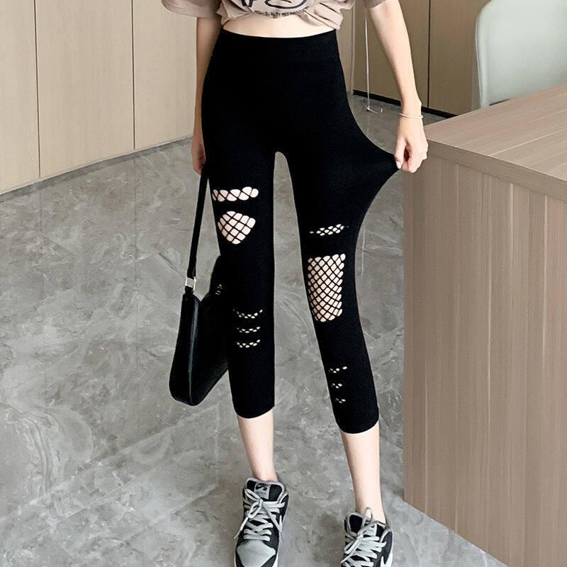 Quần Legging Lưới Rách Mỏng Cho Nữ, Quần Bó Sát Béo, Co Giãn, Cắt Xén, Có Thể Mặc Bên Ngoài, Mùa Hè