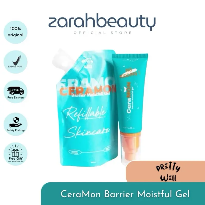 CeraMon Barrier Moistful Gel Prettywell.co Pelembab Wajah Mositurizer Ceramon 50ml 100ml 10ml Ceramide Acid Hyaluronic Moisturizer Hydrating