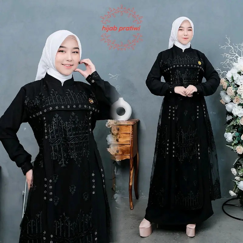 Hijab Pratiwi - Nazwa Dress Gamis Cringkel Mix Brokat Sapto Terbaru Gamis Kondangan Elegan Gamis Viral kekinian modern gamis lebaran 2