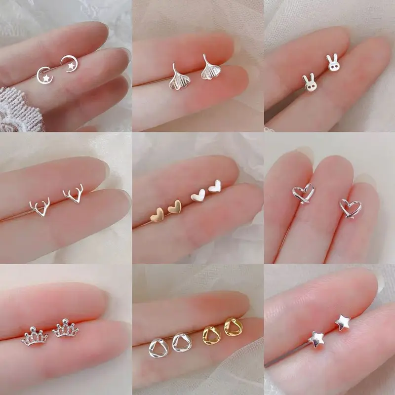 Anting Titanium Stud Korea Berbagai Bentuk Anting Tusuk Emas Silver Lucu Gaya Korea Import 0