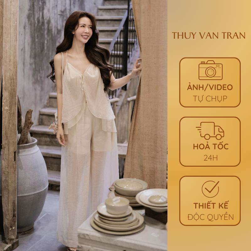 THUYVANTRAN Set áo yếm xẻ vạt trước mix quần dài có lớp lót 1