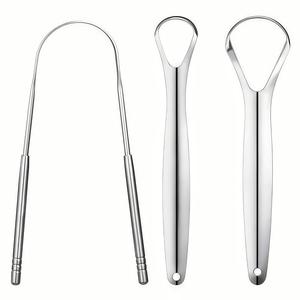 Set de limpiador de lengua de acero inoxidable, 1-4 paquetes, limpiador de lengua en forma de U para aliento fresco, herramienta de higiene bucal para adultos