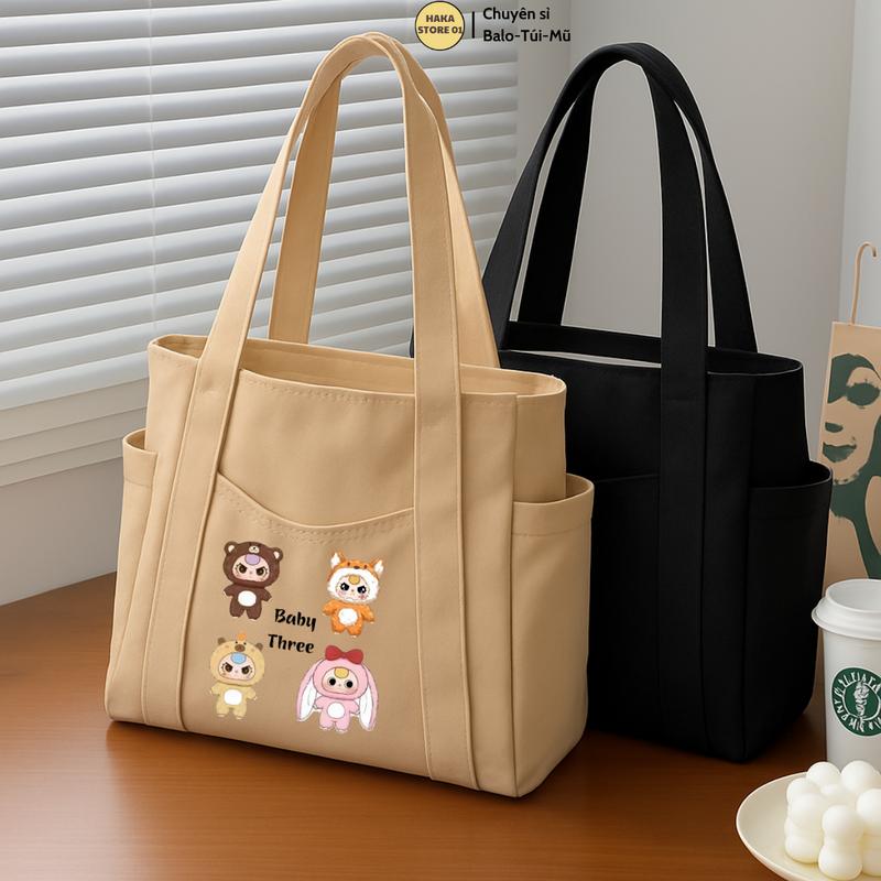 Túi tote Labubu túi vải canvas Hello mumu có ngăn phụ ngoài túi đeo vai đi học đi chơi thời trang đựng vừa khổ A4 laptop 15.6icnh Bag Chữ Nhật Hình Chữ Nhật Nữ