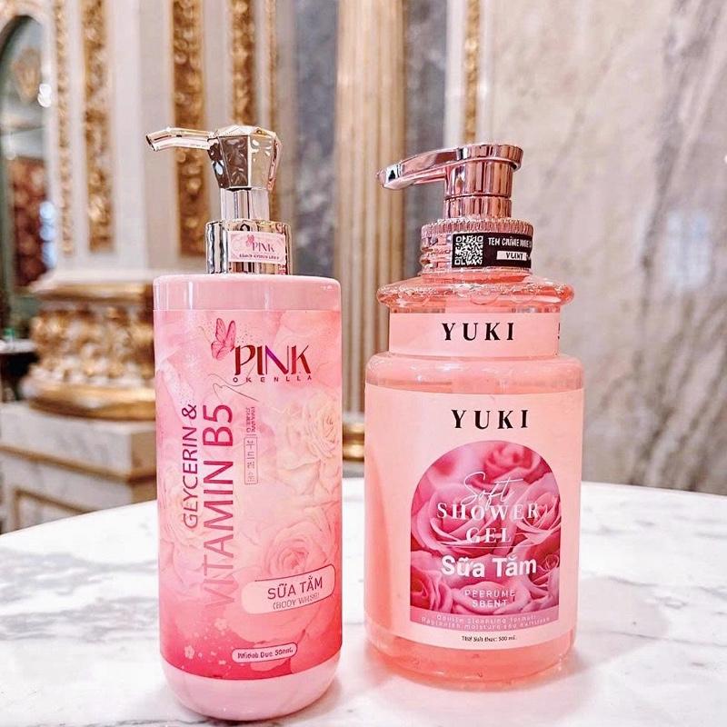 Côm bô Sữa Tắm pink và Sữa Tắm Yuki Dưỡng mướt da