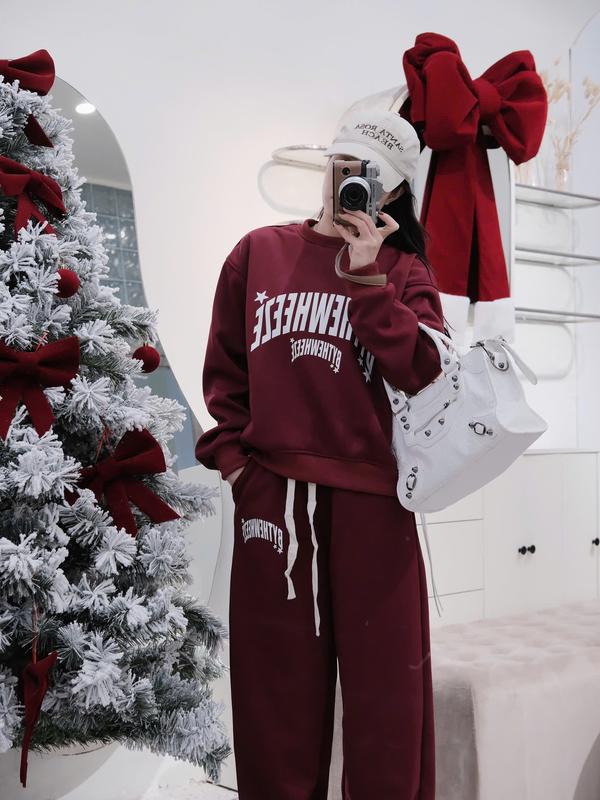 NỈ Lông Cáo Set Bô Nỉ Nữ Cổ Tròn Gồm Áo Sweater From Rộng Và Quần Dài Ống Rông Chất Nỉ Lông CÁo Siêu Ấm Cho Mùa Đông