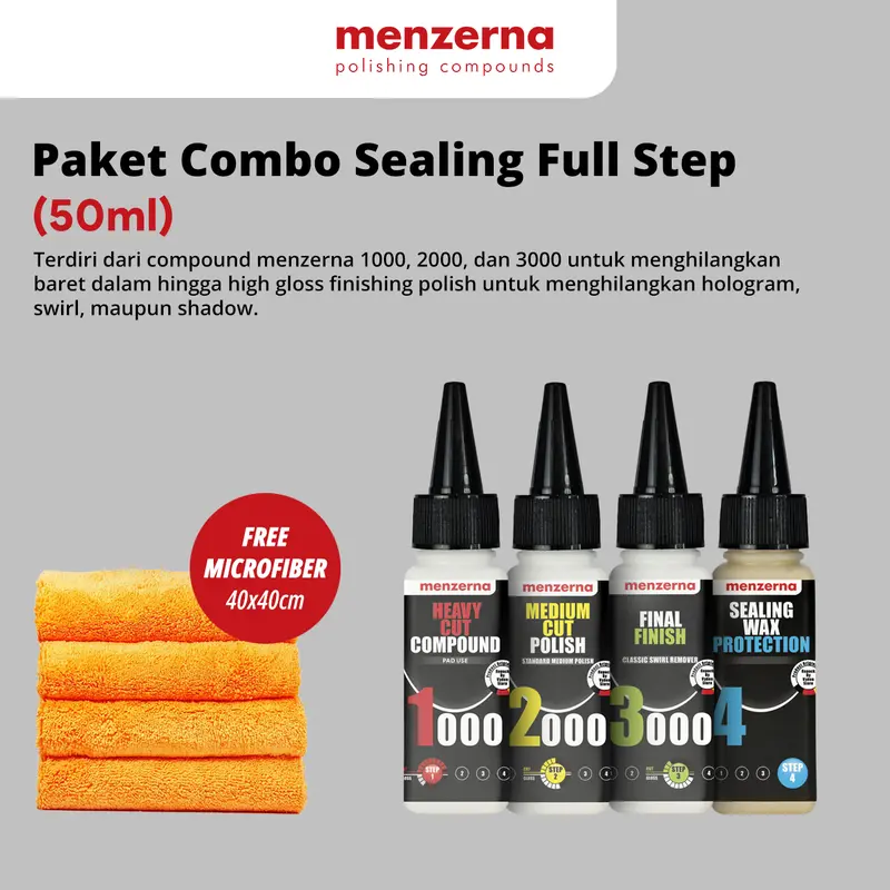 Pengkilap Body Motor Mobil MENZERNA Combo 50ml Paket Komplit Ecer Kompon Kasar Medium Halus Wax Sealant Kilap Permanen Waterbased CoatingCoating 6