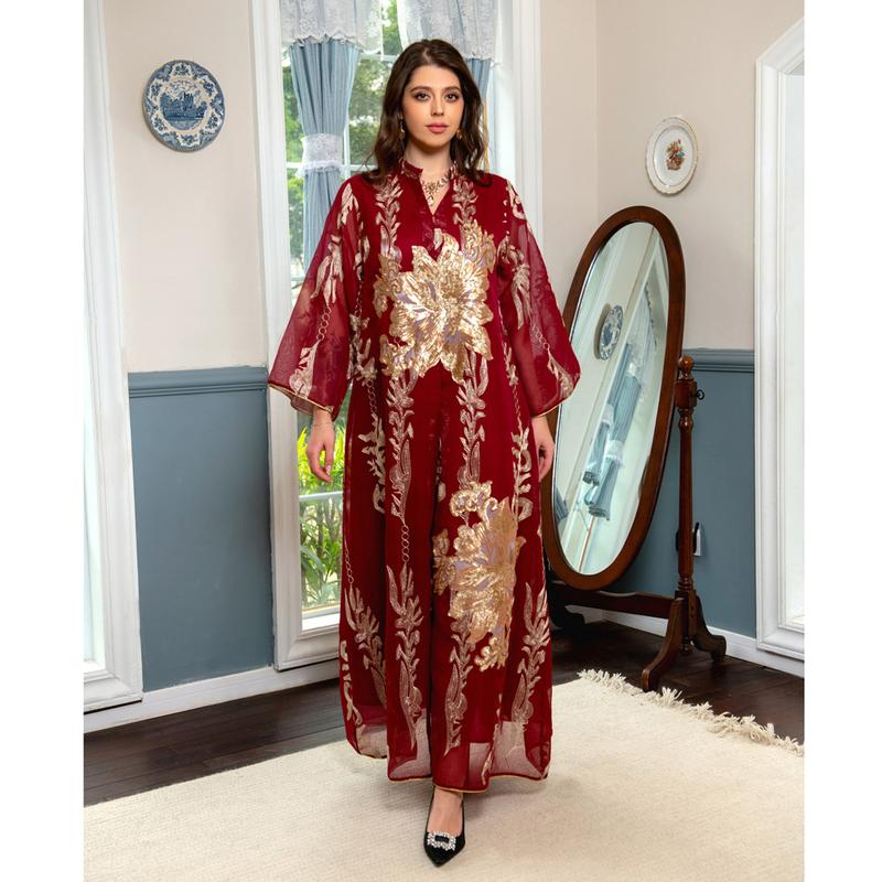 Product Introduction of Baju raya Middle East Cross border Golden Pearl Embroidered Yarn Muslim Female Jalabiya Dubai Arab Abaya 2
