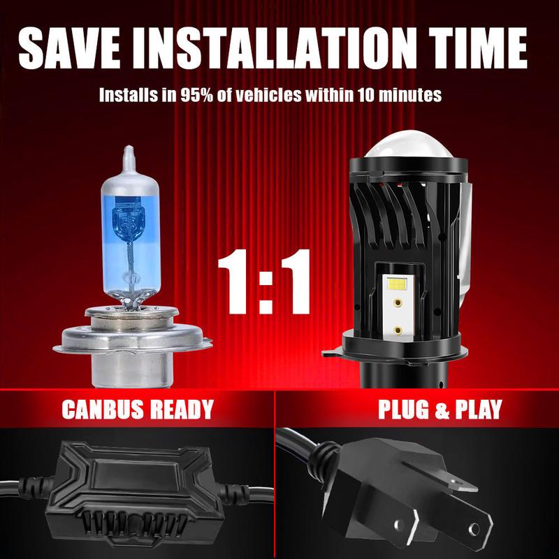 Product Introduction of CAMOTO H4 LED Headlight Canbus Car Lamp Mini Projector Lens Automobiles Bulb 6500K 36000LM Conversion Kit Hi/Lo Beam 12V/24V 7