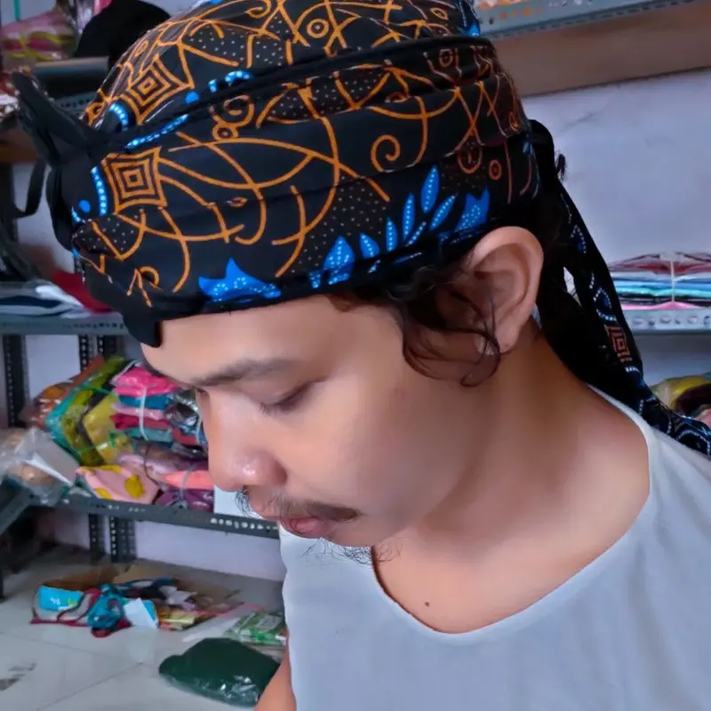 Blangkon Jawa Motif Biru Dewasa Karet Sd Topi 1