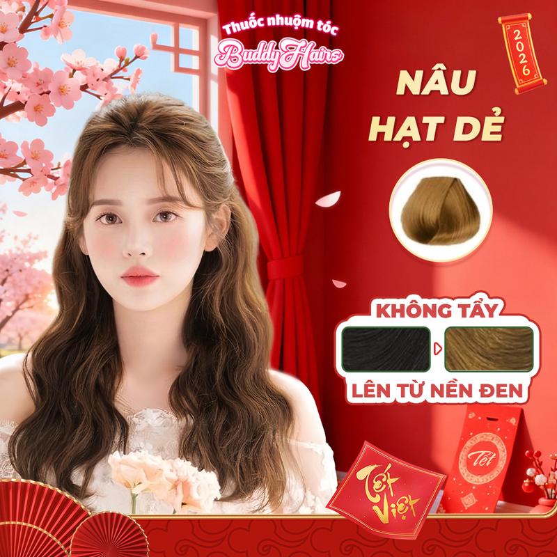  Thuốc nhuộm tóc NÂU HẠT DẺ SỮA không cần dùng tẩy tóc Buddyhairs tặng kèm mũ trùm đầu găng tay tiện lợi 