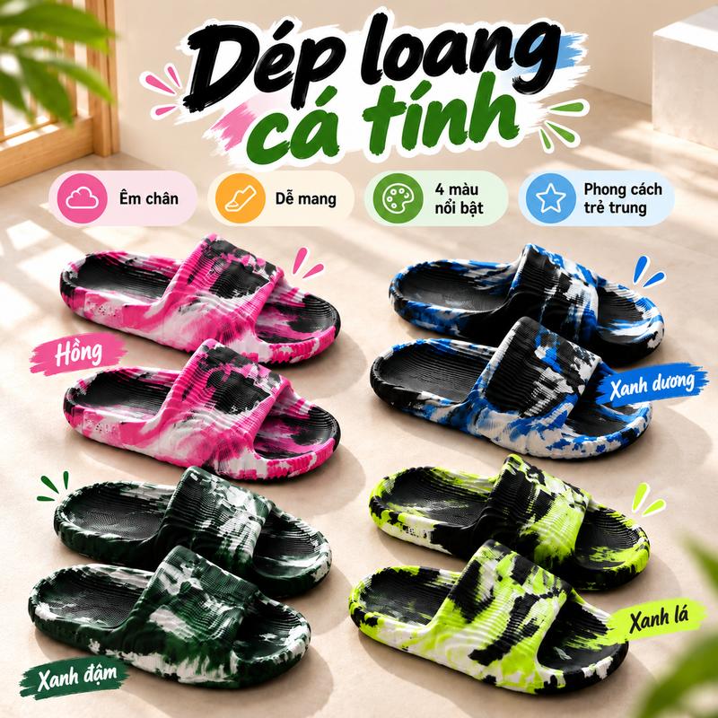 Dép trượt một quai nhuộm loang thời trang nam nữ đế dày, dép đi trong nhà và ra ngoài, mềm chống trượt cá tính, size 36-43