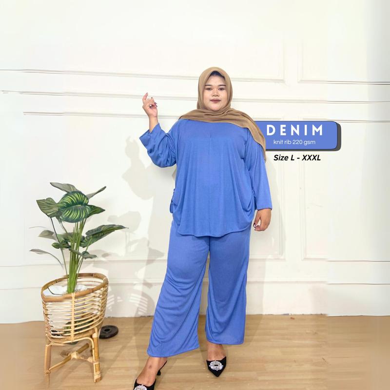 LA - LAURA Set Celana Serut Wanita Rib JUMBO Nyaman dan Melar One Set Wanita Halus Bigsize Setelan Daily terbaru 4