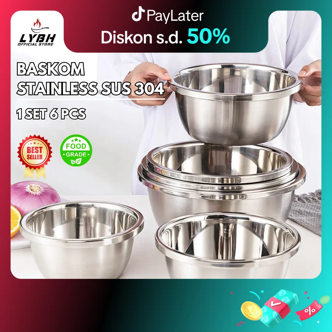 “COD”(baskom) Saibon/Nampan Stainless Steel Grade Jerman dengan Tepi Ekstra Tebal untuk Mencuci Sayuran,specialty kitchen utensils, dan Menghidangkan SupMengocok Telur, di Rumah/Nampan Multiguna untuk Mencuci Wajah dan Sayuran/peralatan rumah
