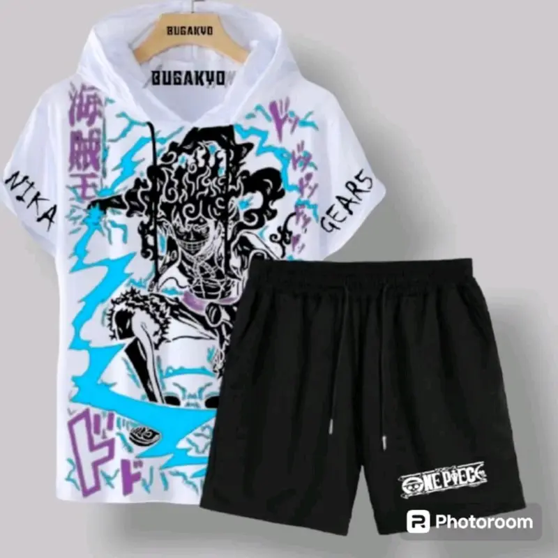 Setelan anime one piece GEAR 5 fashion pria dan wanita Hoodie Celana Motif 1