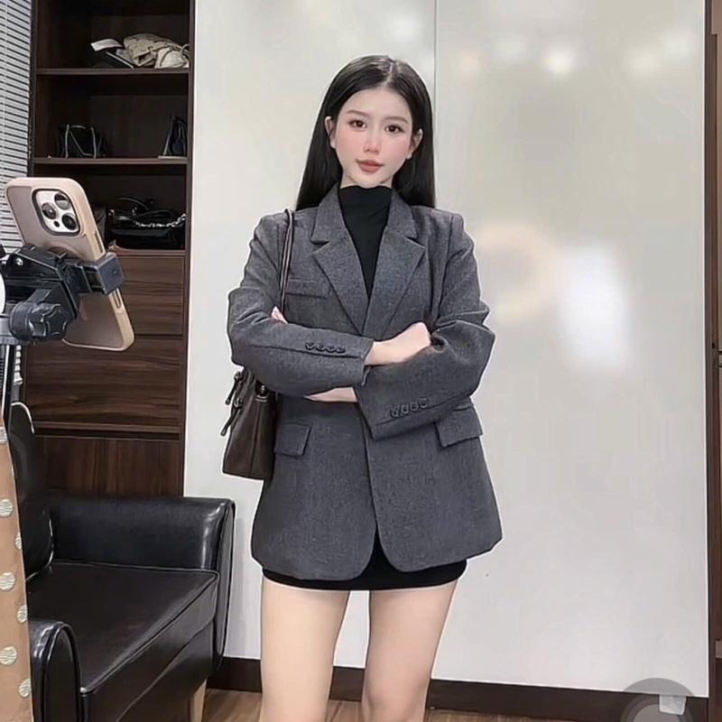 MỞ BÁN - 189683 Áo khoác dạ Áo blazer dạ lót trần bông dáng ngắn dày ấm QCCC189683