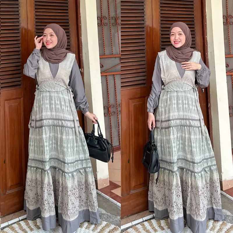 Joley Cloth - Khalila Dress Lionel Richie Outfit Simple Mewah  Kekinian Allsize Busui Gamis Pesta Muslim Wanita Lembut Wudhu Katun Panjang Motif Maxi Crinkle Casual Kondangan 0