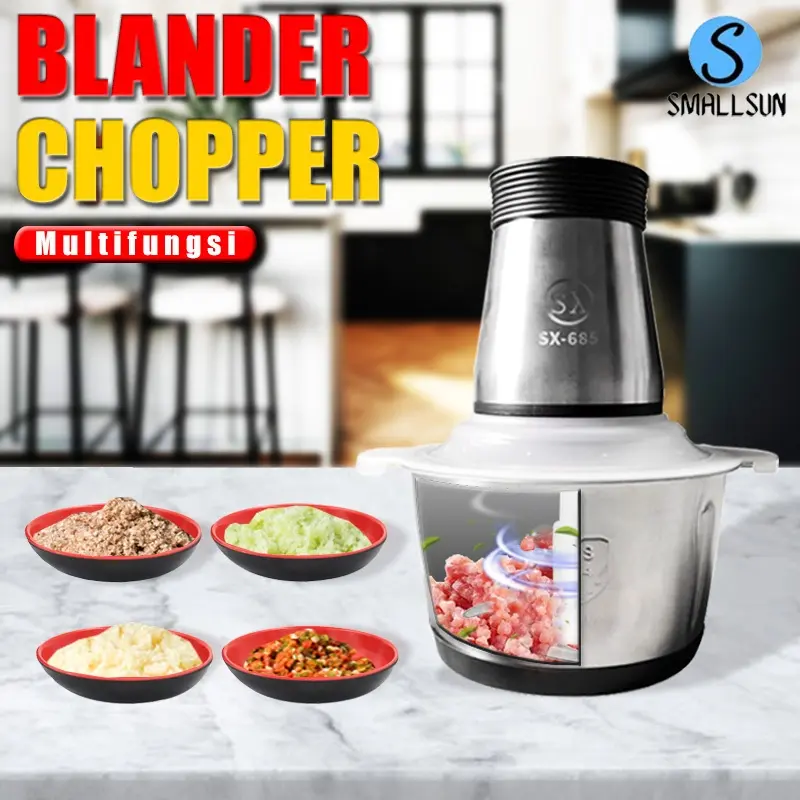 Blender Chopper Stainless Steel 2 Liter Blender Daging 4 Mata Pisau Penggiling Wadah