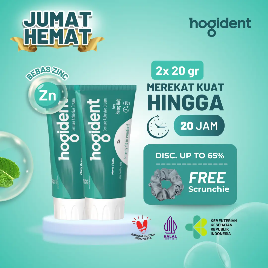 [BUY 2 GET 3] Twin bundling Hogident Perekat Gigi Palsu Tahan hingga 20 jam - 20gram FREE 1 Scrunchie