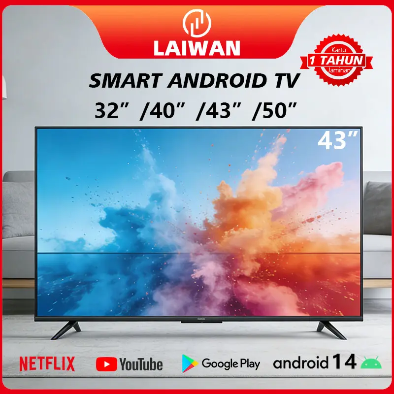 LAIWAN Smart TV 43 Inch LED Standing TV 32/43/40 Inch Google TV Android 14.0 60Hz 1920x1080 HDMI USB Wi-Fi Garansi 1 Tahun