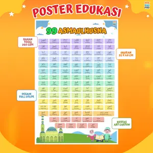 Poster Edukasi Anak Belajar 99 Asmaul Husna,Desain Menarik Full Color Bahan Art Paper / Carton 260 Gsm