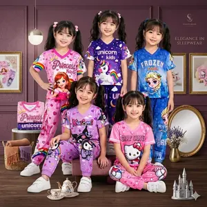 SETELAN PIYAMA ANAK PEREMPUAN TANGAN PENDEK USIA 2-10 TAHUN MOTIF LUCU FULL PRINTING BAHAN VISTA TERRY PREMIUM