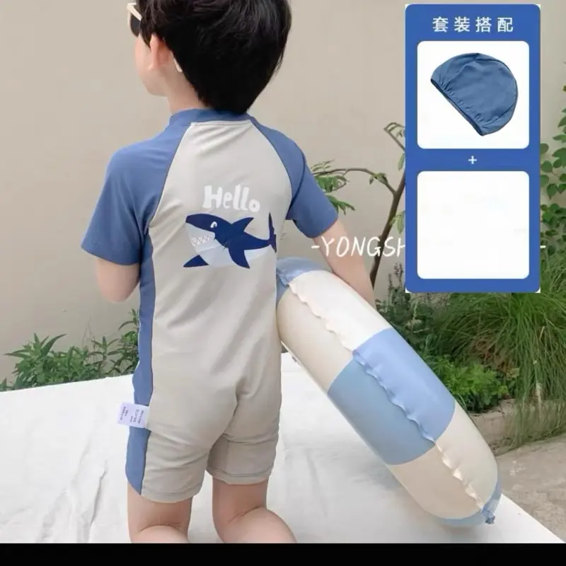Bộ Bơi Bé Trai BABY SHARK kèm mũ ,  Mẫu Hello Cá Liền Thân Cho Bé Đi Biển , Đi Bơi 7-27kg
