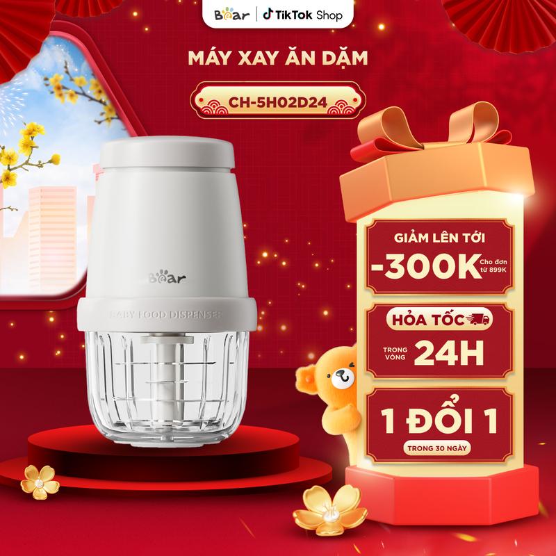  Máy Xay Ăn Dặm BEAR 0.3L 8 Lưỡi Máy Xay Thịt Cầm Tay Máy Xay Cháo Nhuyễn Mịn Máy Xay Mini Cho Bé Ăn Dặm CH-5H02D24 