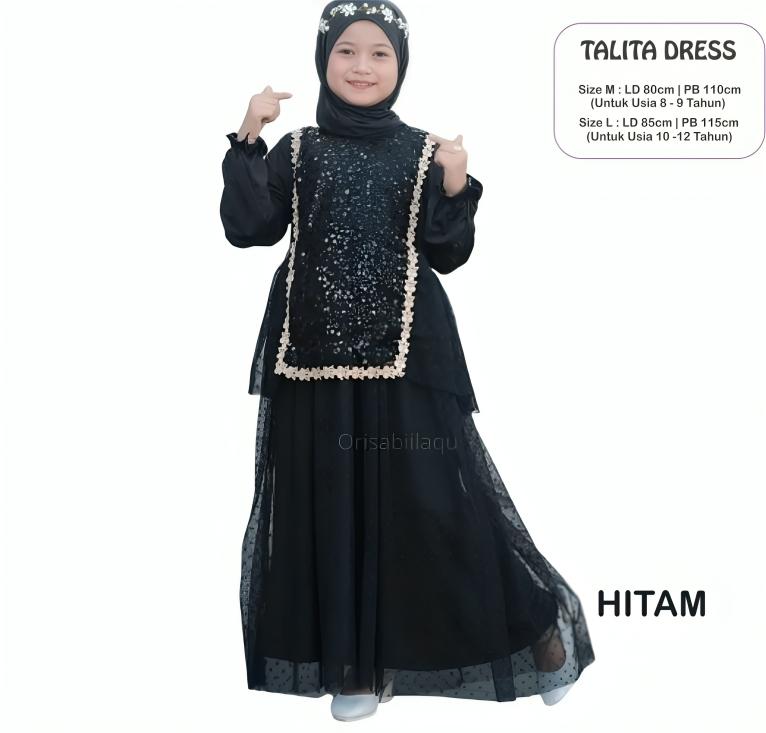 Product Introduction of Talita Dress Baju Muslim Gamis Lebaran Anak 2025 untuk usia 8-12 tahun Syakila Mix Tile Dot Sequin Nyaman 12