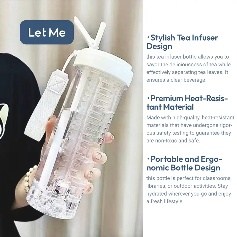 Let Me Botol Minum Infused Water - Botol Bening 600 atau 800 ML Dengan VARIASI WARNA TALI Filter Pemisah Dan Sedotan Gelas Minuman Air Lemon/Teh Dengan Saringan Kitchenware Silikon Bottles LM-AAB2032 1