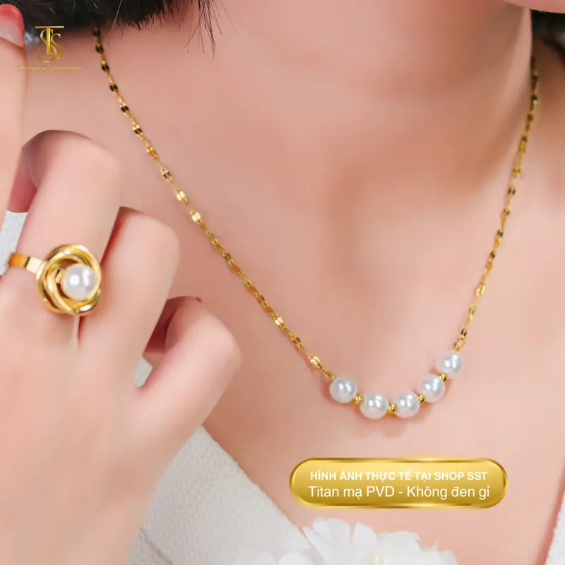 Dây Chuyền Nữ SST Official Ngọc Trai Phối Bi Dây Lá Me | Titan Không Đen Rỉ Sét VC437 3