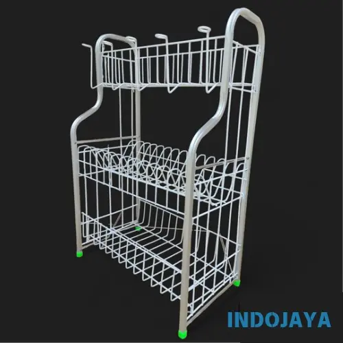 Rak Piring Mini Aluminium 3 Susun / Rak Piring Cantik Minimalis / Plus Tempat Gelas / Tanpa Tempat Gelas Besi Plastic 0