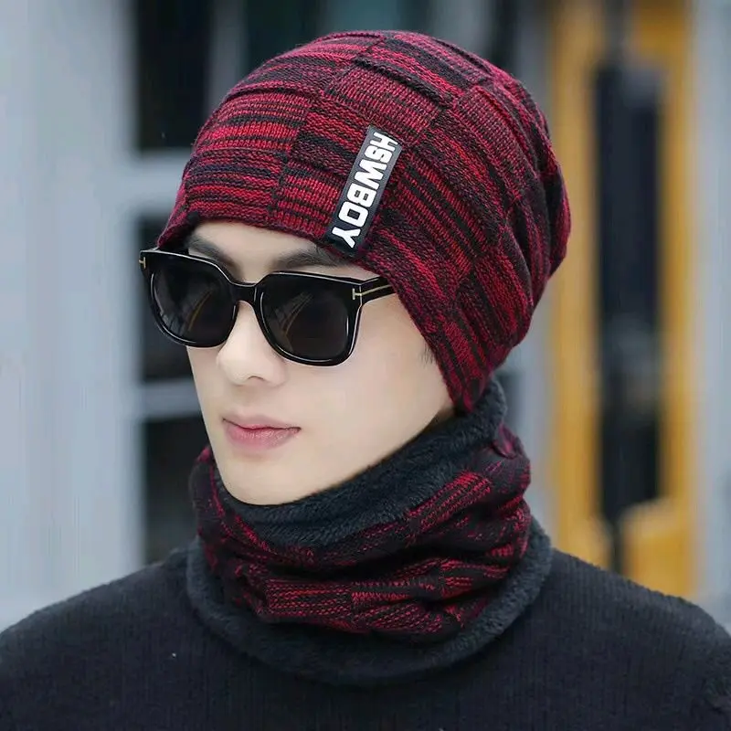 Ilhamriof - Topi Kupluk Syal Leher Hswboy Pria Dewasa Keren Rajut Knitte Musim Dingin Korean Style 2