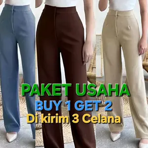 [BUY 1 GET 2] PAKET USAHA ISI 3 PCS Cozie Pants Highwaist Cullote Pants Rib Knit Celana Kulot Wanita Petite Friendly Anti Kusut Kantor Casual Formal Loose Karet Basic Slim Elegan - Fi Melar