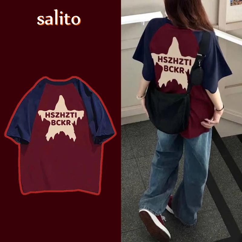 Áo thun RAGLAN form rộng tay lỡ nam nữ SALITO phông dáng Unisex - áo cặp, áo lớp phối tay in chữ bckr hình NGÔI SAO ZTI