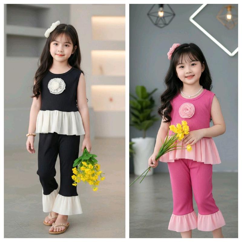 9-29kg Bộ body đính hoa phối tơ loe mềm mại vải thun tăm co giãn kèm dây cột tóc cho bé gái dễ thương