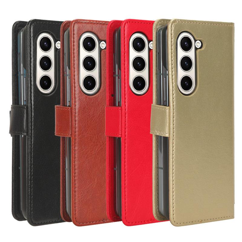 Phù hợp với Ốp Điện Thoại cho Samsung Galaxy Z Fold 8/7/6 và các mẫu Z FOLD5/4 dạng gập, có vân da ngựa hoang dã và ngăn đựng thẻ