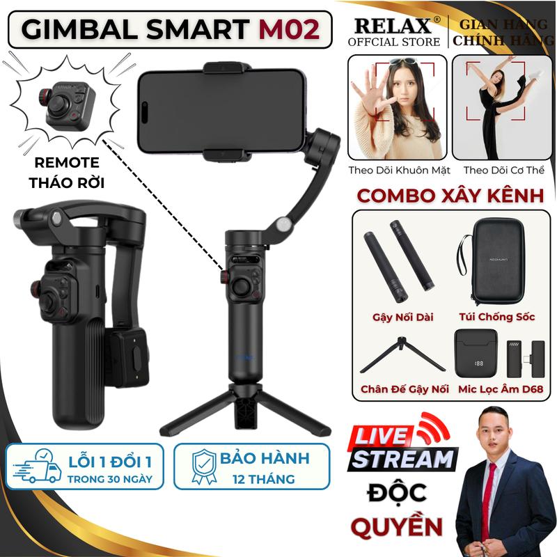 [ĐỘC QUYỀN] Gimbal Chống Rung Smart M02 ,Tay Cầm Chống Rung Dành Cho Điện Thoại M02, Có Remote Điều Khiển Tháo Rời, Chống Rung 3 Trục, Theo Dõi Chuyển Động, Tracking AI 7.0, Pin Trâu Cực Khỏe, Full Phụ Kiện - Nhỏ Gọn, Dễ Dàng Bỏ Túi Mang Theo