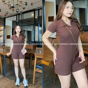 Maheera - Lisa Jumpsuit Pendek Rib Knit Premium Wanita Kekinian Jumpsuit