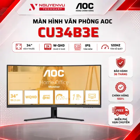 Màn Hình Văn Phòng AOC CU34B3E (34 inch / 2K / W-QHD / VA / 120Hz / 1ms) - Bảo Hành 3 Năm