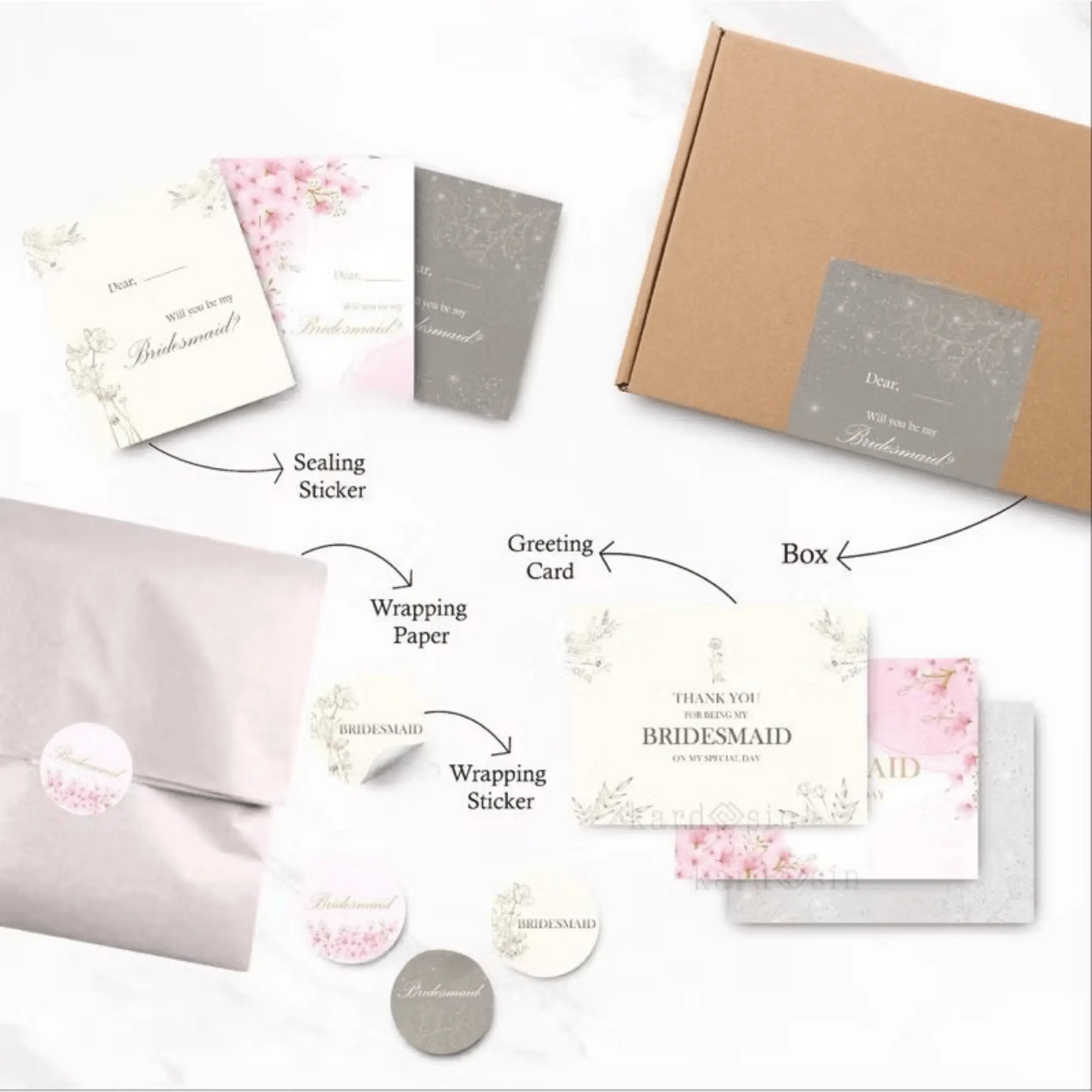 FULL SET Box Bridesmaid with Sticker and Card Bridesmaid