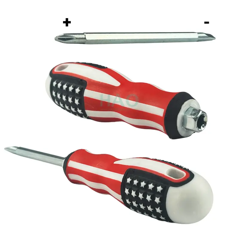 [HAO] Obeng Bolak Balik Amerika 5inch Gagang Karet / 2in1 Obeng Bolak Balik 4